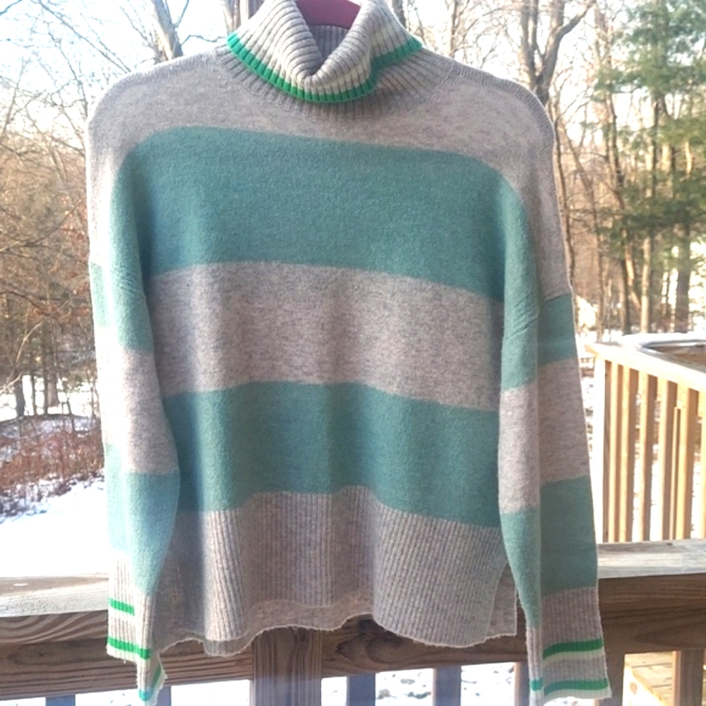 J Crew Womens Striped Turtleneck Sweater Wool Alpaca Soft Yarn XS